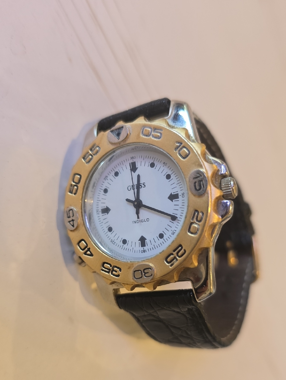 Vintage Guess Indiglo  Two-Tone Gold & Silver Watch with Black Strap